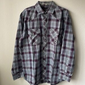 NEW AOS Rodeo shirt men's Large Tall plaid snap button western wear